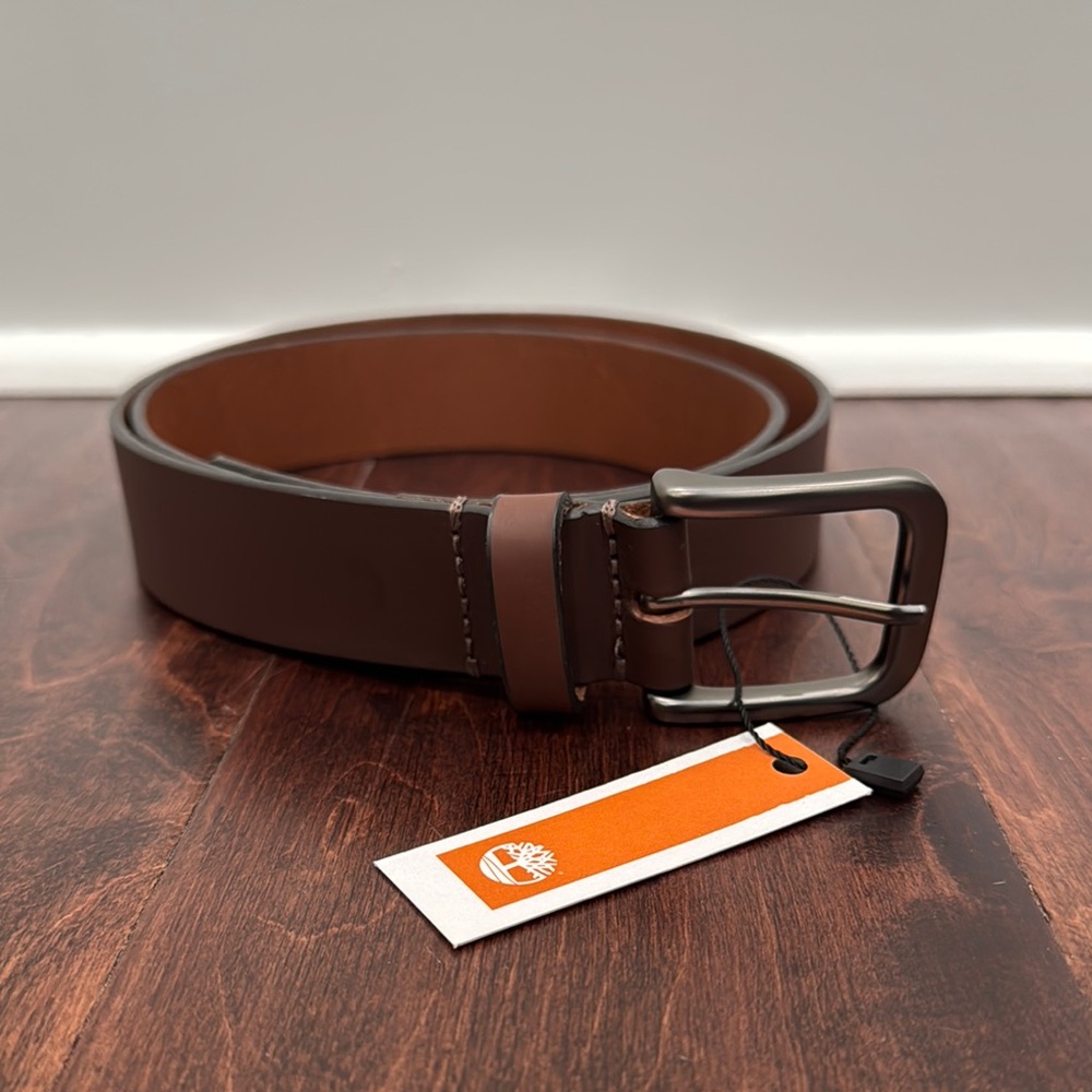 NWT Timberland Men's Leather Belt Dark Chocolate Brown Size 38